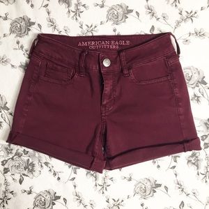 American Eagle | Maroon Wine Cuff Jean Shorts
